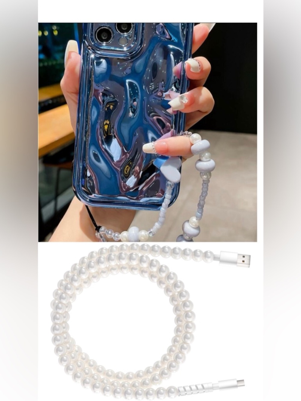 iPhone 14 Case and pearl charge cord